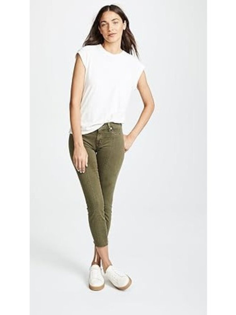 Hudson Womens Nico Mid Rise Super Skinny Pocket Jean Crushed Olive Size 27